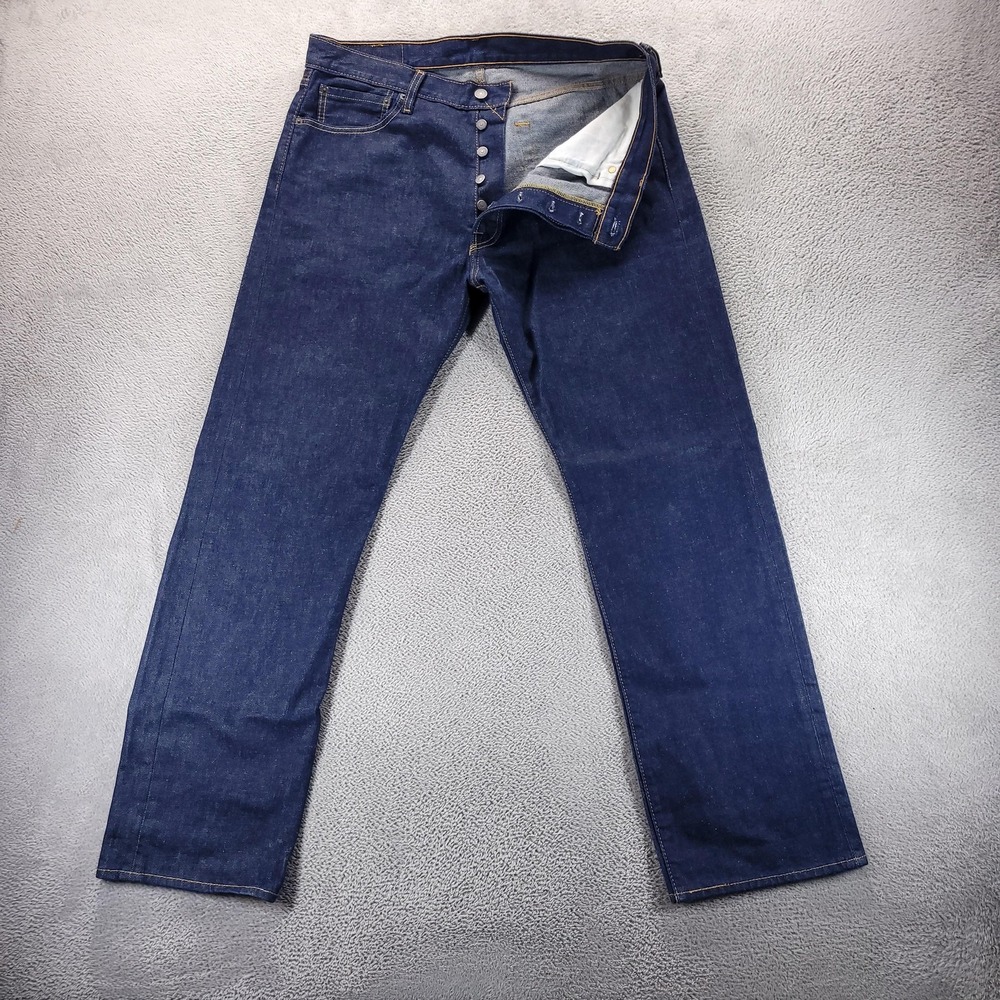 Levis 501 Jeans Mens 36x32 Blue Regular Straight Dark Wash Button Fly Stretch